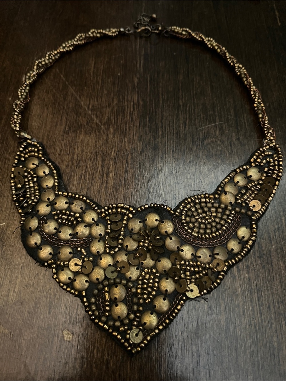 Gold-Tone Beaded Statement Bib Necklace